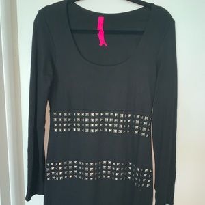 black dress with silver studded wraparound details
